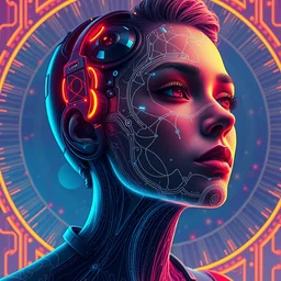 retrofuturistic poster beautiful female cybernetic pattern nano enhancements, gradient space graphics in background, close up, quint buchholz, wlop, dan mumford, artgerm, liam brazier, peter mohrbacher, raw, featured on artstation, octane render, cinematic, elegant, intricate, 8 k