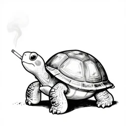 storybook illustration of a turtle smoking a cigarette, storybook illustration, monochromatic, black and white