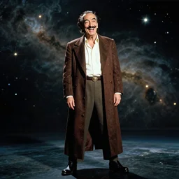 the full body shot of laughing salvador dali in the role of emperor of universe | still frame from the prometheus movie by ridley scott with cinematogrophy of christopher doyle and art direction by hans giger, anamorphic bokeh and lens flares, 8 k, higly detailed masterpiece