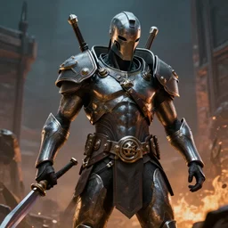 troy siege, achilles in cyberpunk style, detailed, realistic