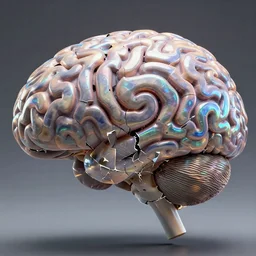 3 d close - up swirly broken in to pieces fractured iridescent human brain, highly detailed. by wlop, tooth wu, greg rutkowski, alena aenami, beeple