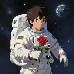 a astronaut holding roses in the universe, dream, ultra hd, highly detailed by shinkai makoto