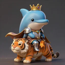 cute little anthropomorphic dolphin knight wearing a cape and a crown, tiny, small, miniature riding a tiger, animal, short, pale blue armor, cute and adorable, pretty, beautiful, DnD character art portrait, matte fantasy painting, DeviantArt Artstation, by Jason Felix by Steve Argyle by Tyler Jacobson by Peter Mohrbacher, cinematic lighting