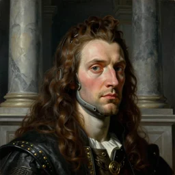 a baroque neoclassicist close - up portrait of a cyberpunk wizard head and shoulders, large marble architecture in background. renaissance portrait painting. highly detailed science fiction painting by norman rockwell, frank frazetta, and syd mead. rich colors, high contrast, gloomy atmosphere, dark background. trending on artstation
