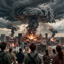 movie poster style of people watching their city destroying by tornadoes, hyperdetailed, artstation, cgsociety, 8 k