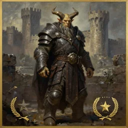 orc wizard, oil painting, dramatic, robed warrior, orc with horns, castle in background, stone brick background, ultra realistic, artstation award, fantasy, concept art, portrait pose, full body, armored