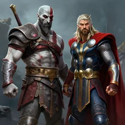 kratos vs thor in valhalla, highly detailed, digital painting, artstation, concept art, smooth, sharp focus, illustration, unreal engine 5, 8 k, art by artgerm and greg rutkowski and edgar maxence