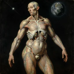 anatomy of a supernatural being in space. pulp sci - fi art for omni magazine. high contrast. baroque period, oil on canvas. renaissance masterpiece. trending on artstation. retrofuturism.