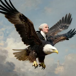 portrait george washington soaring on backs of a bald eagle by greg rutkowski, fantasy