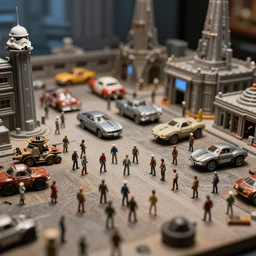 a photo of a epic grand scale diorama of star wars figures and vehicles and buildings, canon, macro photography, tilt - shift photography