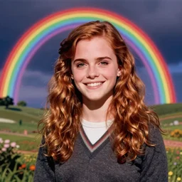 rainbow smiling emma watson as hermione. pop art.