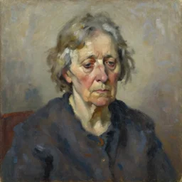 Oil painting Portrait of a sad old Woman, by Lucian Freud, Abstract brush strokes, Masterpiece