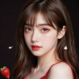 the portrait of an absurdly beautiful, graceful, elegant, sophisticated, fashionable anime gravure idol made of strawberries and white petals with tears, an ultrafine hyperdetailed illustration by kim jung gi, irakli nadar, intricate linework, bright colors, octopath traveler, final fantasy, unreal engine 5 highly rendered, global illumination, radiant light, detailed and intricate environment