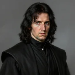 portrait of a man by greg rutkowski, british features, messy black long hair, black robes, star wars expanded universe, he is about 2 0 years old, wearing jedi robes, highly detailed portrait, digital painting, artstation, concept art, smooth, sharp foccus ilustration, artstation hq