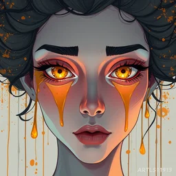 beautiful face, made of porcellaine and glass, golden tears, dramatic lighting, maximalist pastel color palette, splatter paint, pixar and disney concept, graphic novel by fiona staples and dustin nguyen, peter elson alan bean wangechi mutu, clean cel shaded vector art, on artstation