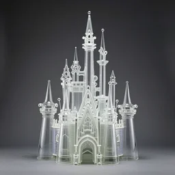 Abstract Glass sculpture in the shape of Cinderella Castle by Dale Chihuly, product photography, studio lighting