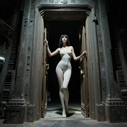 a photograph of a seductive doorway into an alien spaceship in the style of H.R. Giger