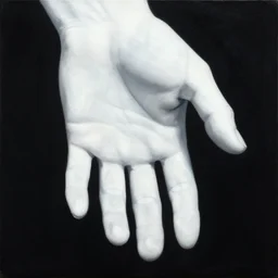 white giant hand in a black void, painting by by ralph grady james, jean christian biville
