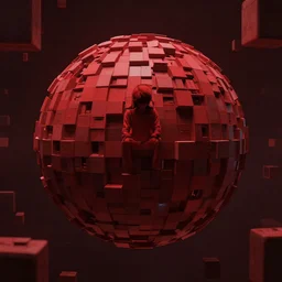 loneliness and fear in a red future sphere limbo abstract dark highly detailed in cubes