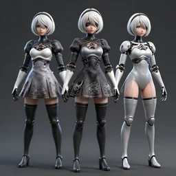 3 d render of an female robot modeled after 2 b nier automata, trending on artstation, 3 d render, unreal engine, highly detailed