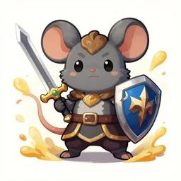 a cute gray mouse guard boy furry with a sword and shield, league of legends splash art