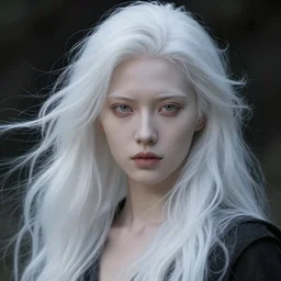 a beautiful albino woman, 8 k, hyperrealistic, hyperdetailed, beautiful face, long white hair windy, dark fantasy, fantasy portrait by laura sava