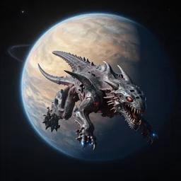 an space leviathan flying behind a planet, digital art