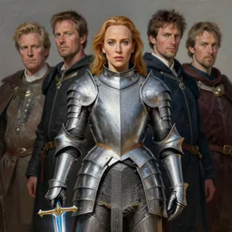 A painting of Gillian Anderson  wearing a intricate silver armor and holding Excalibur by nuri iyem, james gurney, james jean, greg rutkowski, anato finnstark. hyper detailed
