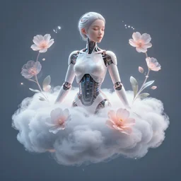 quantum flowers cloud, ultra - realistic beautiful female cyborg