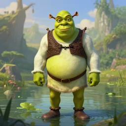 shrek posing on swamp, portrait, full body shot, digital art, concept art, fantasy art, highly detailed, hd wallpaper, hdr, artstation, deviantart, behance