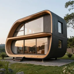a large modern cabin, with curved shapes and ergonomic design,