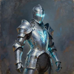 a painting of a electric knight, a character oil on canvas portrait by gerald brom and greg rutkowski, masterpiece, fantasy art, artstation hq