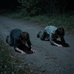 brothers in the night. they are crawling into the morning. folk horror. realistic