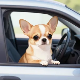 chihuahua driving a car