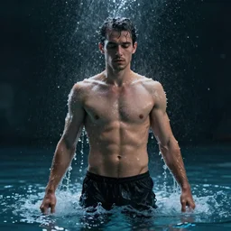 full shot of a man made of water, photorealistic, cinematic lighting, 8 k, extremely detailed photograph by jamie baldridge