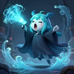 cyan cute spirit axie pet screams like a banshee, acoustic waves, sonar, fantasy, style artstation, style greg rutkowsk, octane render, unreal engine 6, epic game graphics, fantasy, conceptual art, ray tracing