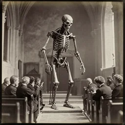 photojournalism, old victorian photo, atmospheric, Victorian, Terminator machine skeleton people praying in church made of impossible geometry