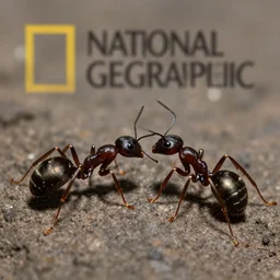 national geographic photography, high contrast of 2 ants fighting