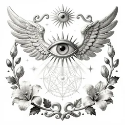 beautiful classical holy decorative ornament, sacred wings spread, all - seeing eye, acanthus scrolls, lilies, ivy, anatomy, energy, geometry, magnolia, bones, petals, stems, ceremonial clouds, dripping paint, fibonacci rhythm, artstation, art germ, wlop, anime, manga, yoji shinkawa, krenz cushart