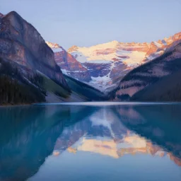 lake louise panaroma at dawn detailed luminescent oil painting 4 k