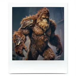 polaroid picture of bigfoot, deep focus, d & d, fantasy, intricate, elegant, highly detailed, digital painting, artstation, concept art, matte, sharp focus, illustration, hearthstone,