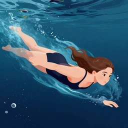 ( ( karolis strautniekas ) ), editorial illustration of a young woman swimming in space, ( ( giuseppe riccobaldi ) ), christopher balaskas, mads berg, detailed, perspective composition, halftone shaded, matte print, rich grainy texture, grainy gradients