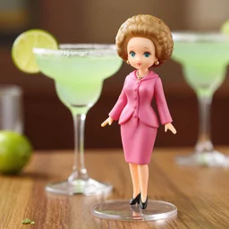 a margaret thatcher nendoroid standing inside a beautiful glass of margarita, hyper realistic, highly detailed, food photography
