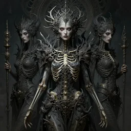 very complex hyper-maximalist overdetailed cinematic darkfantasy portrait of a beautiful skeleton woman by andrei riabovitchev, tomasz alen kopera, oleksandra shchaslyva. Omnious intricate, octane, Deviantart, hyper detailed illustration, 8k