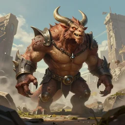 The minotaur End-boss art by Donato Giancola and Bayard Wu, digital art, trending on artstation, wide angle, cinematic,