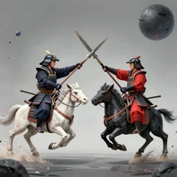 two samurais fighting with each other riding a space creature, art by ruan jia, trending on artstation