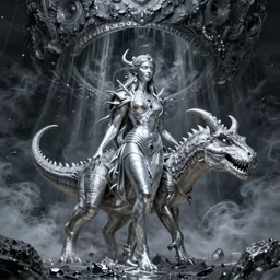 gorgeous silver lilith the mother of all monsters, destroyer! of worlds, void! eyes, raining ash & smoke, fine art masterpiece, highly detailed dino valls wayne barlowe machiej kuciara, dramatic lighting, long shot, wide angle, uhd 8 k, sharp focus