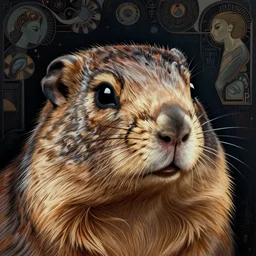 Kirbycloseup filled background around face of a marmot, dark light night, intricate, elegant, sharp focus, illustration, highly detailed, digital painting, concept art, matte, art by WLOP and Artgerm and Greg Rutkowski and Alphonse Mucha, masterpiece