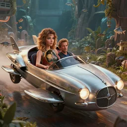 highly detailed closeup portrait of a 1 9 6 0 s retro flying car, unreal engine, nicoletta ceccoli, mark ryden, earl norem, lostfish, global illumination, detailed and intricate environment