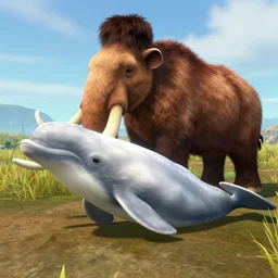 2 legged fusion between a narwhal and a mammoth on land, ark survival evolved screenshot, unreal engine 5